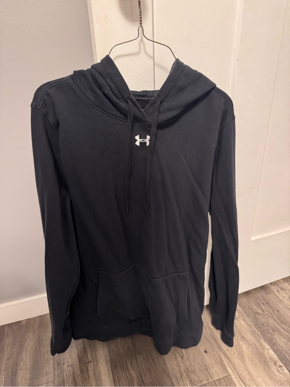 Under Armour Black Fleece-Lined Pullover Hoodie with White Logo